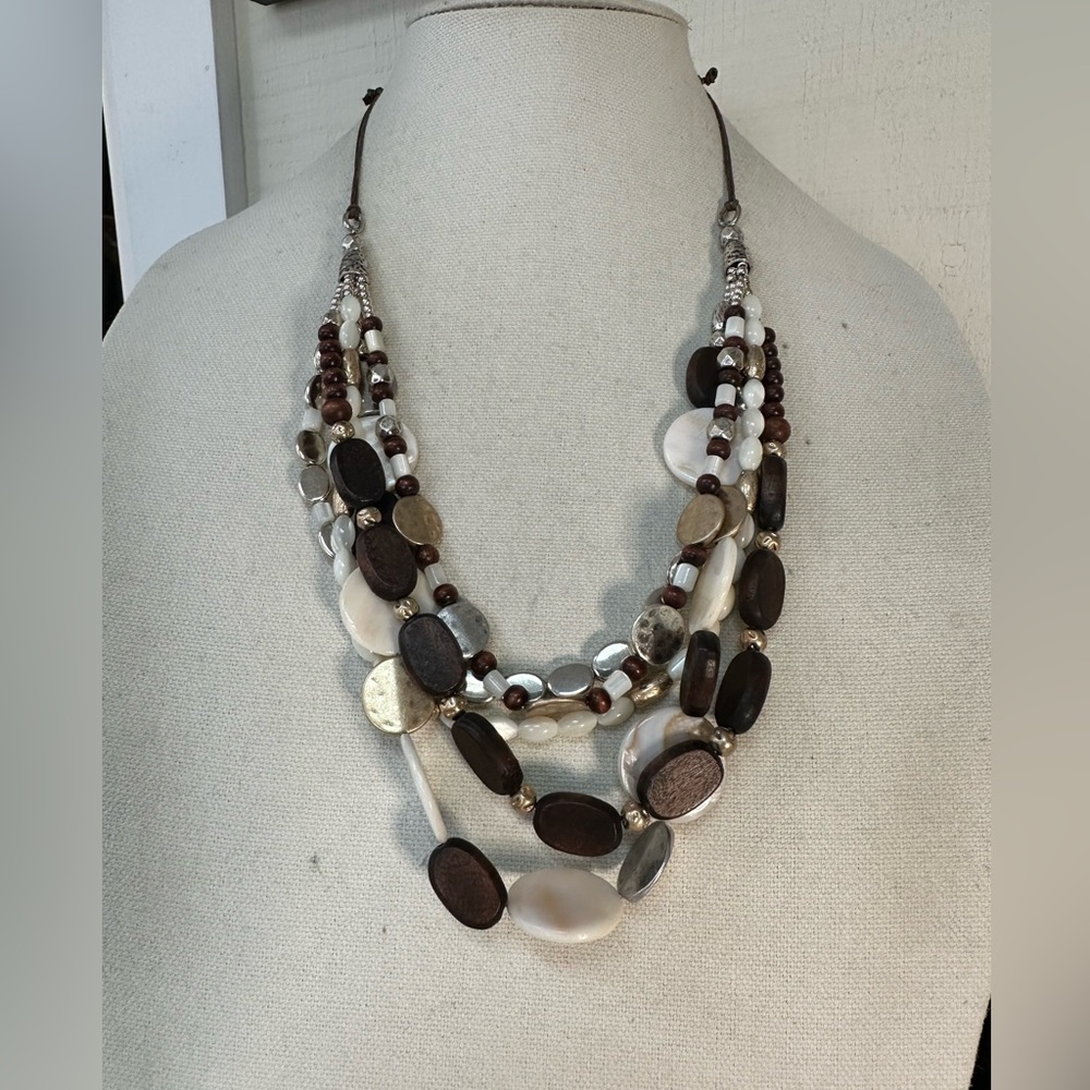 Adjustable boho chic multi strand neutral vibe necklace